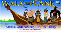 Addition and subtraction of integers walk the plank game for children, adding and subtracting integers game for kids, add and subtract integers game for children of all grades