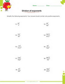 Division of exponents worksheet, exponents division law worksheet